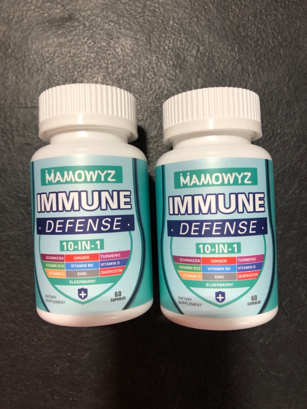 Photo 2 of 10 in 1 Immune Support Supplement - Immune System Booster for Adults & Children - Vitamin C B6 B12 D, Zinc, Quercetin, Echinacea, Elderberry, Turmeric Extract and Ginger Extract - 60 Capsules (2 Pack)