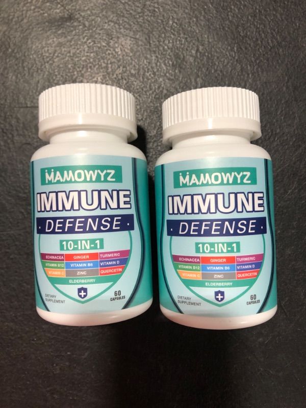 Photo 2 of 10 in 1 Immune Support Supplement - Immune System Booster for Adults & Children - Vitamin C B6 B12 D, Zinc, Quercetin, Echinacea, Elderberry, Turmeric Extract and Ginger Extract - 60 Capsules (2 Pack)