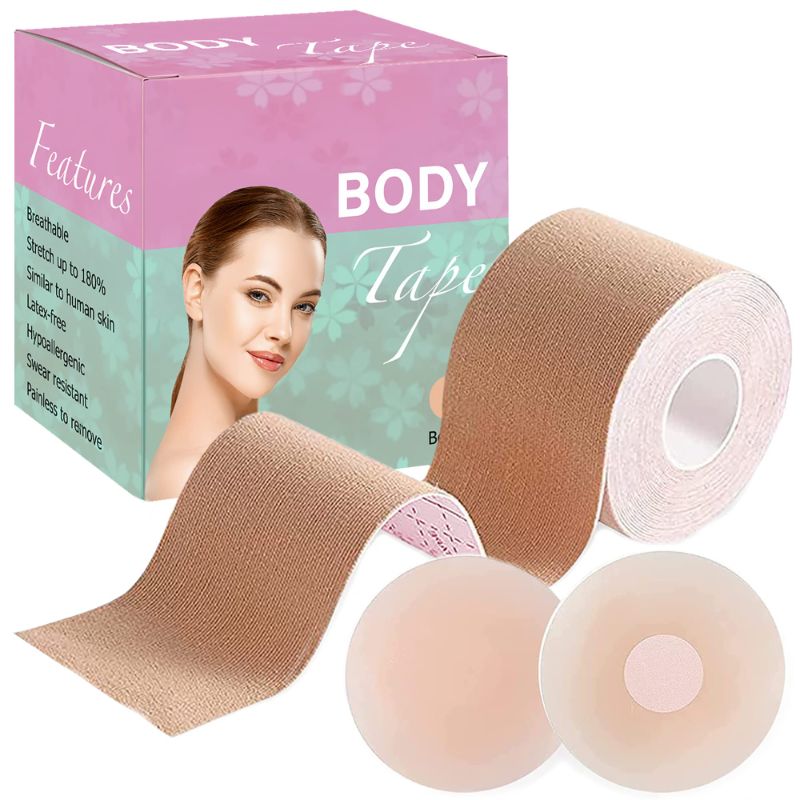 Photo 1 of 2 Pack- Boobytape for Breast Lift, Invisible Adhesive Bra, with 2 pcs Nipple Covers (2” / Beige)