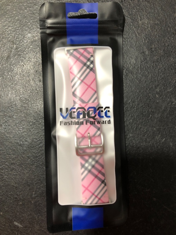 Photo 2 of [Color- PINK] VEAQEE Leather Band Compatible with Fitbit Versa 3/Fitbit Sense for Women Men, Plaid Stripe Grain Leather Replacement Wristbands Compatible for Fitbit Sense/Fitbit Versa 3 (Pink Lattice)