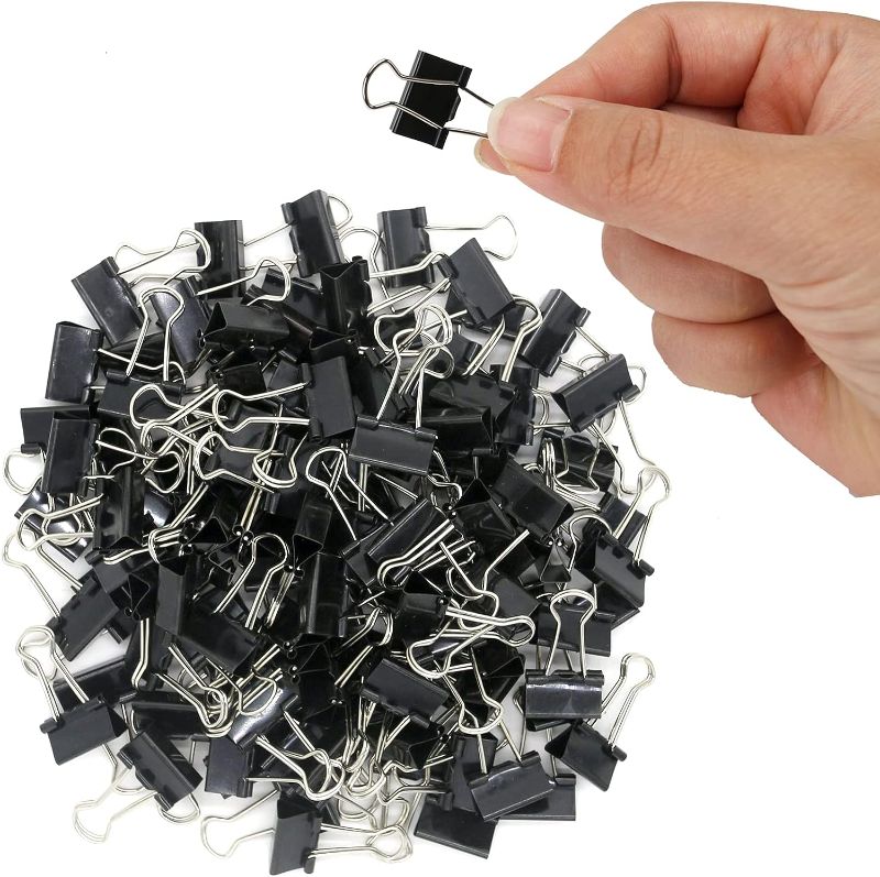 Photo 1 of 120 Pack Mini Binder Clips, Black Binder Clips, Small Paper Clips 15mm 5/8 Inch. Micro Size Office Clips for Home School Office and Business.
