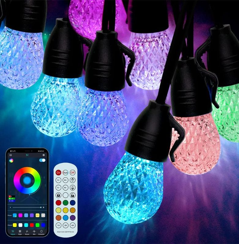 Photo 1 of 2 Pack Outdoor String Lights - 49FT Dimmable Colored String Lights with APP and Remote Control, IP66 Waterproof Shatterproof Outdoor LED String Lights with 8 Dynamic Modes for Patio, Balcony, Garden
