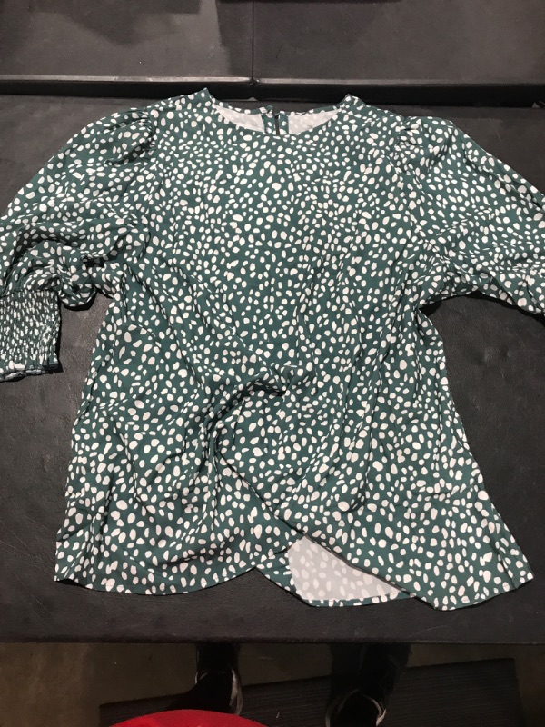 Photo 1 of [Size XXL] Women's Blouse- Green and White