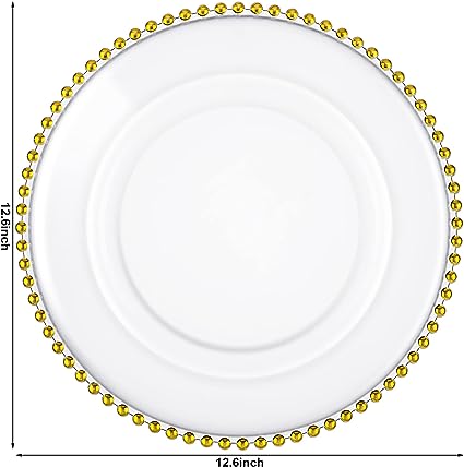 Photo 1 of 12.6 Inch Gold Beaded Centerpiece Charger Plate Clear Acrylic Round 1 pcs