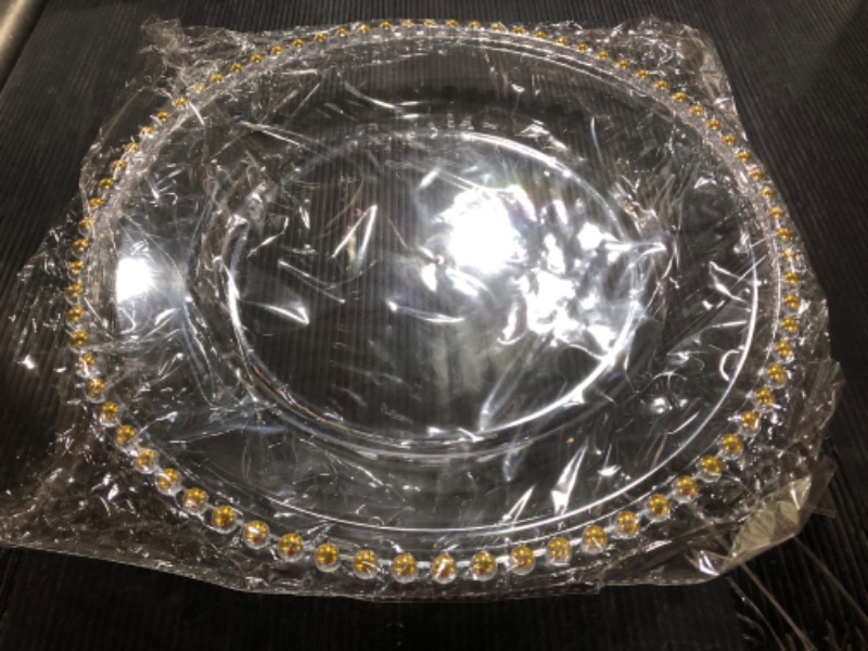 Photo 2 of 12.6 Inch Gold Beaded Centerpiece Charger Plate Clear Acrylic Round 1 pcs