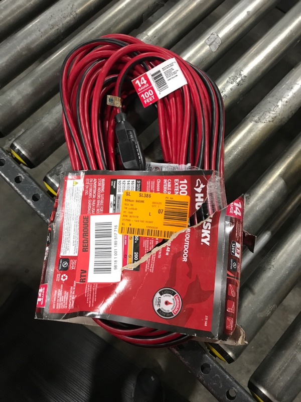 Photo 2 of 100 ft. 14/3 Indoor/Outdoor Extension Cord, Red and Black