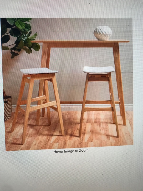 Photo 1 of 2-Piece Natural Oak Wood and Light Beige Fabric Barstools

