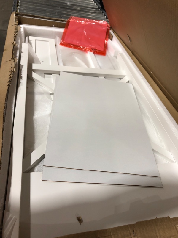 Photo 1 of White Computer Desk with 2 Drawers, Modern Makeup Vanity Desk with Storage, Writing Desk for Home Office, 42'' Long Study Simple White Desk for Bedroom Console Table Living Room