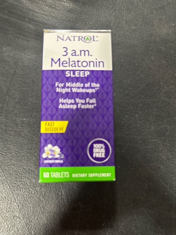Photo 2 of Natrol 3 A.M. Melatonin Fast Dissolve Sleep Aid Supplement, Fall Back to Sleep, Dissolves in Mouth, Drug Free, 60 Lavender Vanilla Flavored Tablets 60 Count (Pack of 1) 3 AM Melatonin
