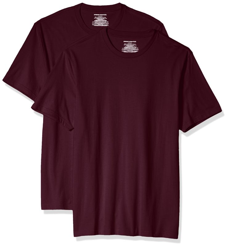 Photo 1 of Amazon Essentials Men's Slim-Fit Short-Sleeve Crewneck T-Shirt, Pack of 2, Small, Burgundy 