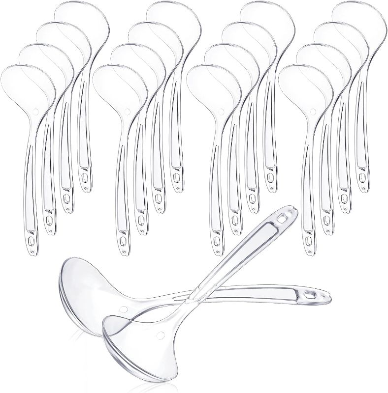 Photo 1 of 18 Pcs Large Plastic Serving Spoons Disposable Serving Spoons for Soup Big Heavy Duty Reusable Spoons for Party Catering Buffet Restaurant Dinner Soup (Clear, 7.5 x 2.4 Inch)