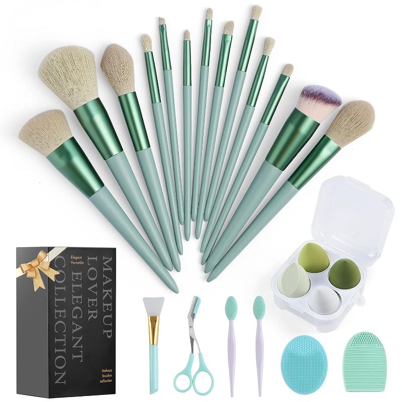 Photo 1 of 
Makeup Brushes Set, 23 Pcs Makeup Kit, Foundation Brush Eyeshadow Brush Blush Brush Make up Brushes Set, Everyday Essentials Kit (Set4-Green-23pcs)