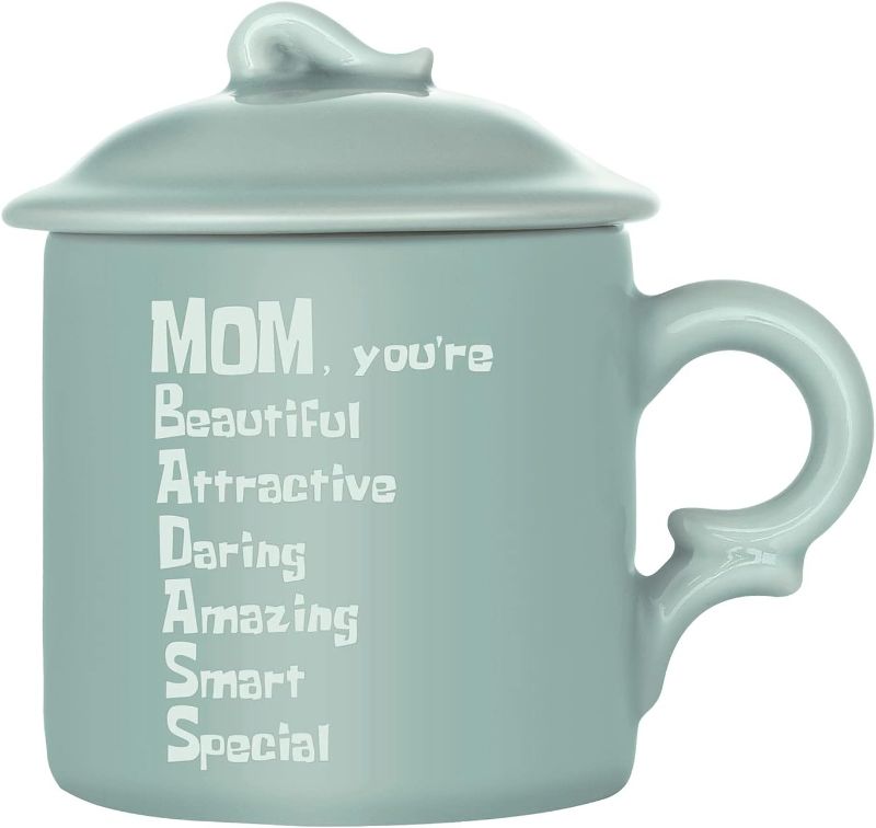 Photo 1 of 
Tingyework Badass Mom Mug, Gifts for Mom from Daughter Son, 13.5 oz Porcelain Tea Cup with Lid And Handle, Cool Gag Gifts Mom Gifts Funny Mug for Mother