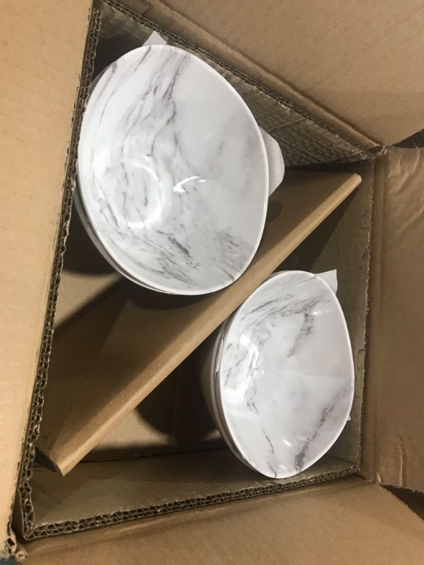 Photo 1 of Amazon Basics Melamine Dinnerware Set, Service for 4, White Marble - Set of 12 White Marble Dinnerware Set