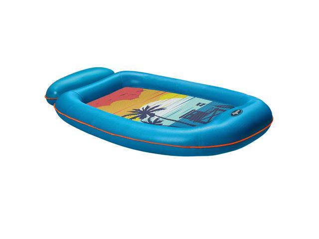 Photo 2 of Aqua Comfort Pool Float Lounge  –  Inflatable Pool Floats for Adults with Headrest and Footrest – Blue/Orange Surfer Sunset Blue/Orange Sunset Comfort Lounge