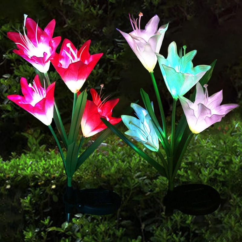 Photo 1 of Anordsem Solar Lights for Outside, 2 Set Outdoor Garden Flower Waterproof with 8 Lily,Solar Powered Yard Lights Decor for Patio Pathway Lighting Backyard.