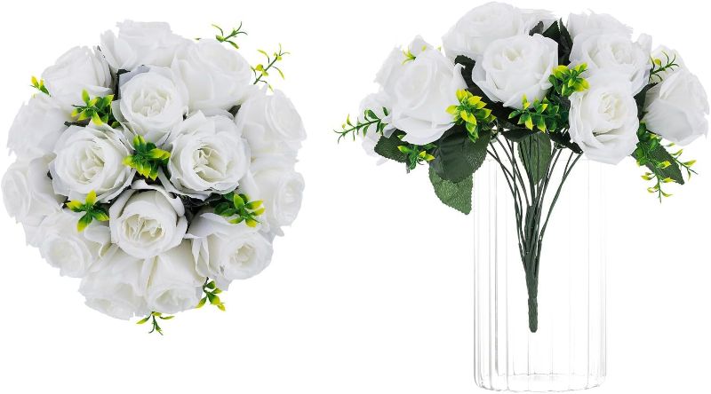 Photo 1 of 
NUPTIO White Roses Bridal Bouquet: 2 Bunches of 15 Artificial Rose, Flower Ball Arrangement Bouquet Fake Flower Balls for Wedding Centerpieces for Tables,.