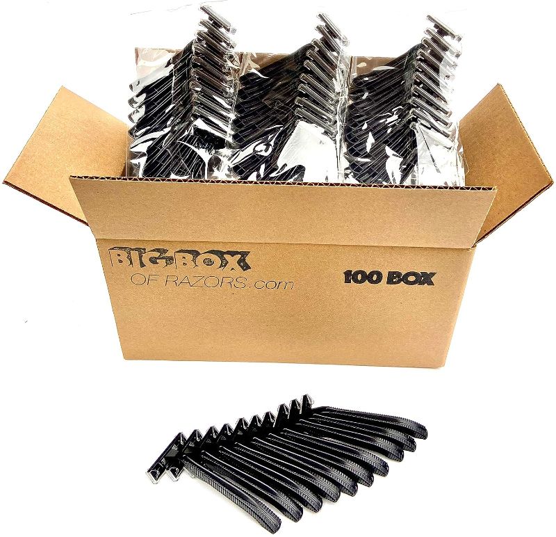 Photo 1 of 100 Twin Blade Black Disposable Razors in Bulk - Professional or Home Use