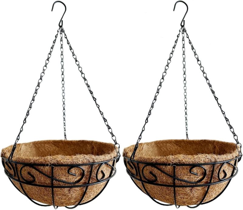 Photo 1 of 
Rolanrosa Hanging Planters for Outdoor Plants,2 Pack 12 inch Wire Hanging Baskets with Coco Coir Liner,Hanging Flower Basket for Indoor,Outdoor Garden