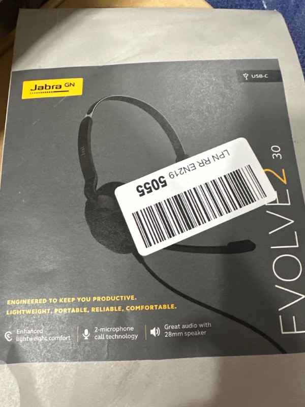 Photo 2 of 
Jabra Evolve2 30 MS Wired Headset, USB-C, Mono, Black – Lightweight, Portable Telephone Headset with 2 Built-in Microphones – Work Headset with Superior.