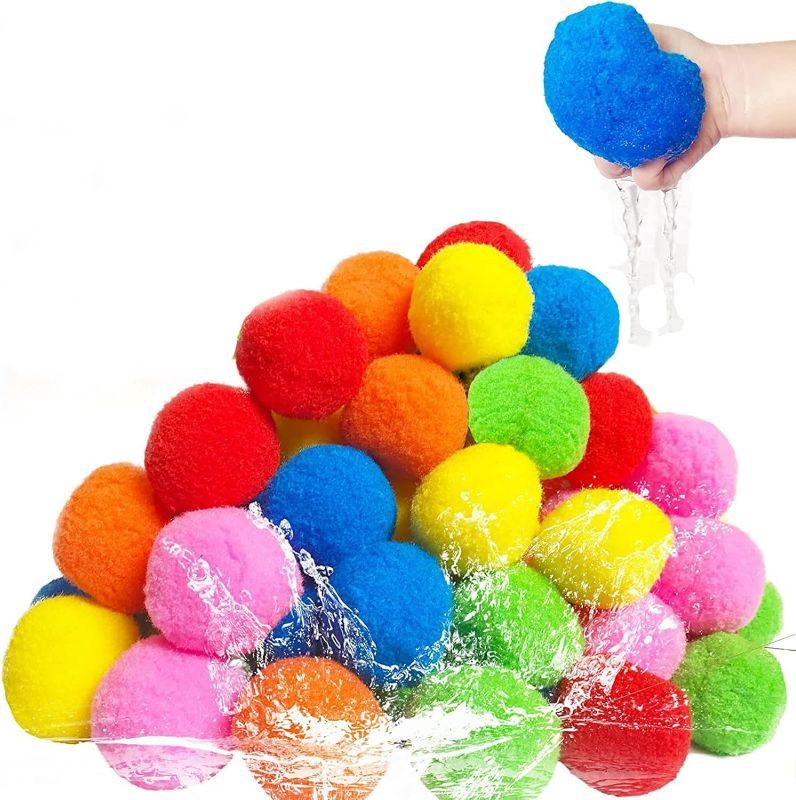 Photo 1 of 60 Reusable Water Balloons for Backyard Water Fights - Kids Summer Parties Play Balls and Pool Play - Outdoor Soft Cotton Water Soaker Balls Toys for Kids and Teens 