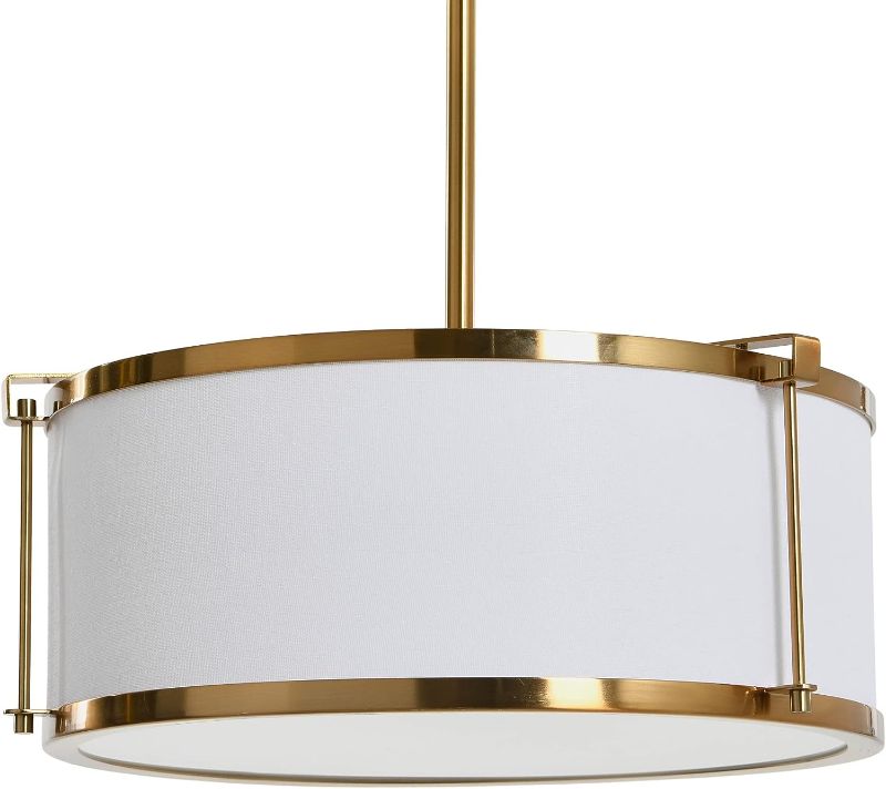 Photo 1 of 
Robert Stevenson Lighting Harrison - Metal Ceiling Light with Captured Linen Shade, Brushed Brass