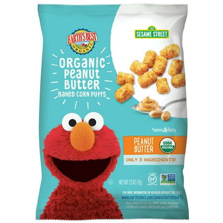 Photo 1 of Earth S Best Organic Toddler Snacks Peanut Butter Baked Corn Puffs 2.5 Oz. Bag (Pack of 6) exp. 09/2023