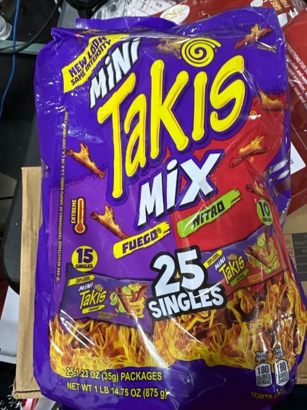 Photo 2 of Takis Mini Fuego and Nitro Spicy Rolled Tortilla Chips, Hot Chili Pepper Lime and Habanero Lime Flavored Mini Spicy Chips Variety Pack, 25 Individual Mini Snack Packs, 1.23 Ounces Each exp. 08/23/2023