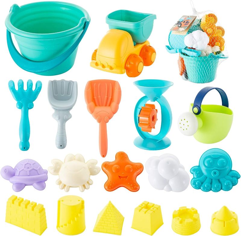 Photo 1 of 
Kids Beach Sand Toys Set, 18pcs Beach Toys, Beach Bucket, Castle Molds, Toy Truck, Beach Shovel, Tool Kit, Sandbox Toys for Toddlers Kids, Outdoor Indoor.