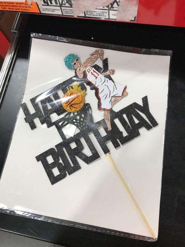 Photo 2 of SuperDecor Basketball Happy Birthday Cake Topper for Kuroko no basket Theme Double Sided Glitter Cake Decoration Basketball Party Cake Supplies for Kids Boys Aldults Childrens