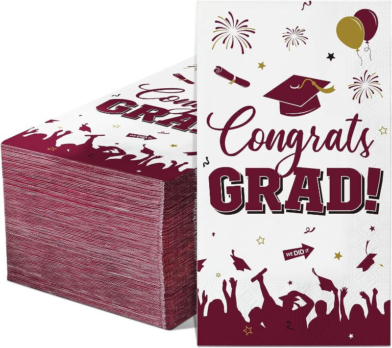 Photo 1 of 100 Pcs Congrats Grad Napkins Paper Graduation Party Disposable Guest Towels Class 
