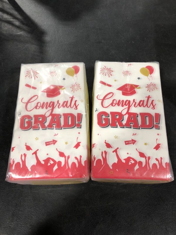 Photo 2 of 100 Pcs Congrats Grad Napkins Paper Graduation Party Disposable Guest Towels Class PACK OF 2 RED