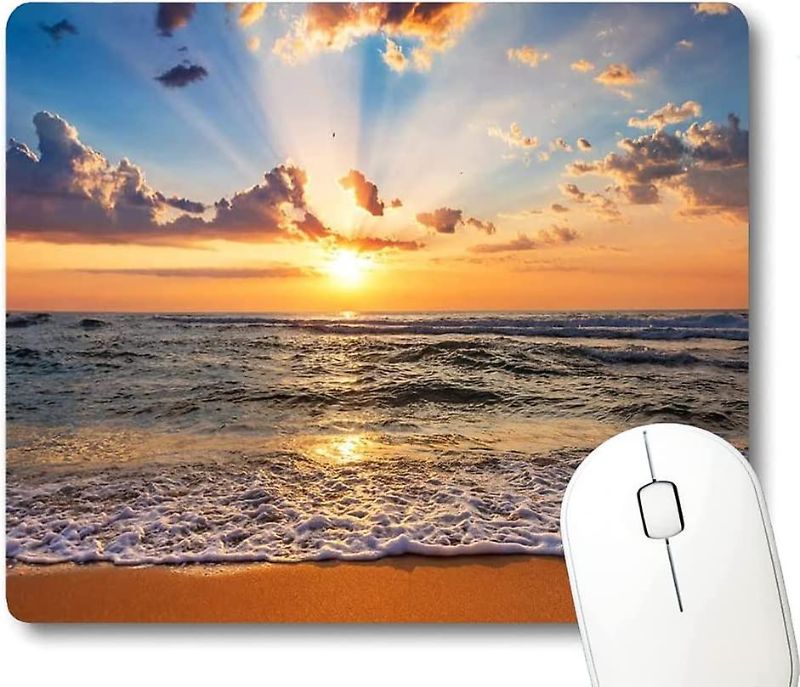 Photo 1 of Sunrise Ocean Gold Beach Scene Sea Waves Scenery Modern Painting Artwork Mouse Pad For Office Decor Desk Decoration
