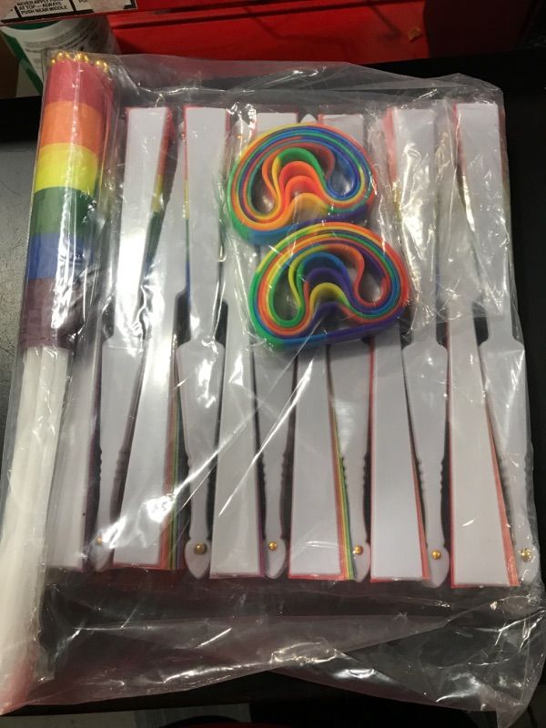 Photo 2 of 36PCS Pride Stuff, Pride Flag Pride Bracelet Fans, Small Gay Pride Flags Rubber Wristband Hand Fans, Rainbow LGBTQ Pride Flags Bracelets Folding Fan Bulk, Pride Month Accessories for Parade Party