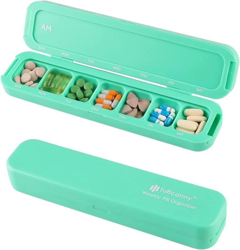 Photo 1 of 
Tuffconny Weekly Pill Organizer 2 Times a Day, 7 Day AM PM Medicine Organizer, 14 Compartments Daily Pill Cases Boxes for Medication/Supplement (Green)
Color:Green