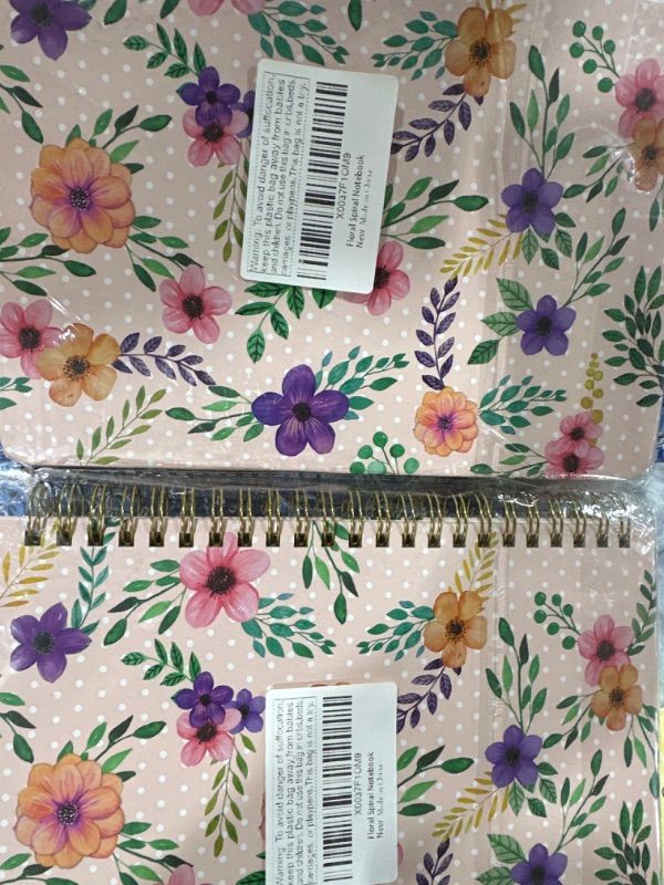 Photo 1 of 2 PACK FANCY LAND Floral Spiral Notebook 8.25" x 6.25" with Pockets Pink Hardcover Journal 120 Lined Pages Women Girl Office School Home