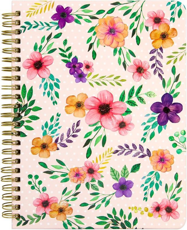 Photo 1 of 2 PACK FANCY LAND Floral Spiral Notebook 8.25" x 6.25" with Pockets Pink Hardcover Journal 120 Lined Pages Women Girl Office School Home