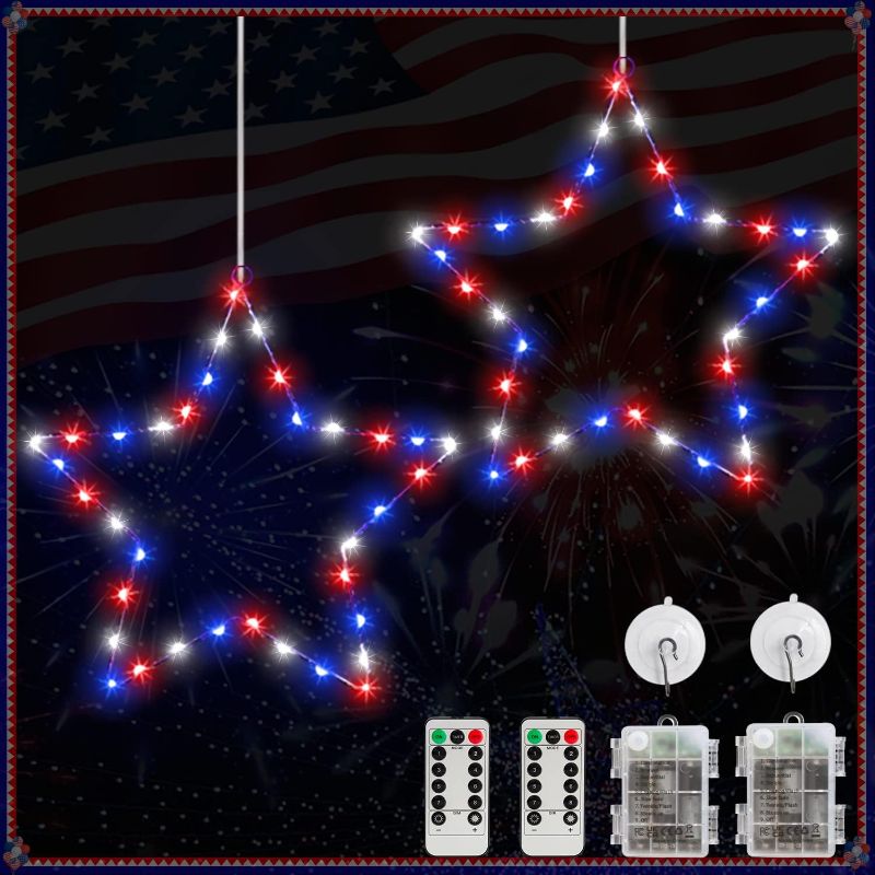 Photo 1 of 
[Timer] 2-Pack 4th of July Decorations Window Silhouette Lights, 8 Modes Red White and Blue Lights, Battery Operated 4th of July Lights Patriotic Lights 