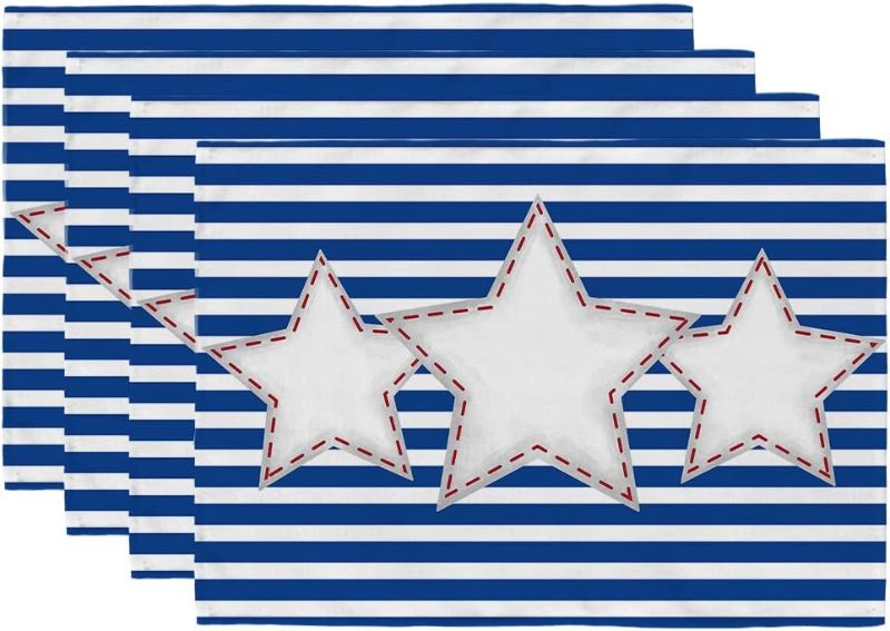 Photo 1 of 
ARKENY 4th of July Decorations White Star Placemats 12x18 Inches Memorial Day Patriotic Blue Stripes Place mats Independence Day Decor AP274-18