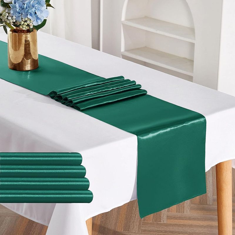 Photo 1 of 
YUHX Pack of 5 Satin Table Runner 12 x 108 Inches Long,Hunter Table Runners for Wedding, Birthday Parties, Banquets Decorations?Hunter, 5 Pack?
Color:Hunter