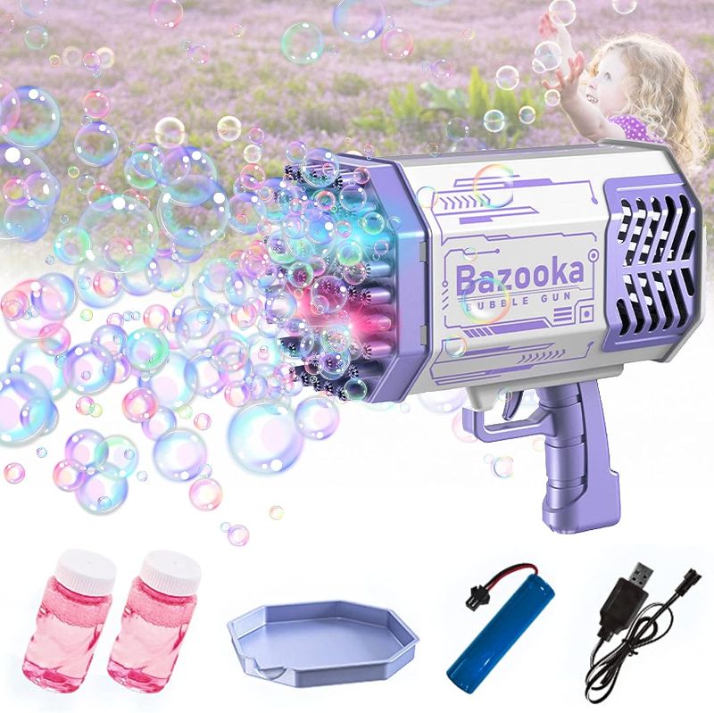 Photo 1 of 
Erice Bubble Gun, Bazooka Bubble Machine Gun with 69 Holes and Colorful Lights, Super Big Electric Automatic Bubble Maker Machine for Kids Adults SummeR