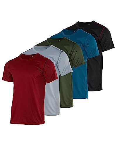 Photo 1 of 5 Pack:Men’s Mesh Active Wear T-Shirt Essentials Performance Workout Gym Training Quick Dry Fit Dri Tech Breathable Short Sleeve Crew Under Shirt At 3XL