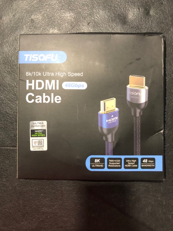 Photo 2 of TISOFU Ultra Certified 8K HDMI Cable 6FT: HDMI 2.1 Cables 48Gbps High Speed Premium Braided Cord 8K@60Hz 4K@120Hz 4K@144Hz HDCP 2.2&2.3 CL3 ARC eARC for HD/HDR/HDTV
