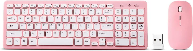 Photo 1 of Wireless Keyboard and Mouse Combo, Compact Quiet Wireless Keyboard and Mouse Set 2.4G Ultra-Thin Sleek Design for Windows, Computer, Desktop, PC, Notebook, Laptop (Pink)
