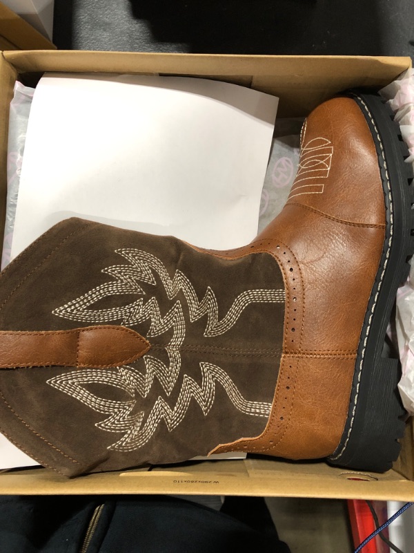 Photo 2 of [Size 8] Hawkwell Women's Mid Calf Western Cowboy Cowgirl Boot Round Toe Embroidered Fashion Boots