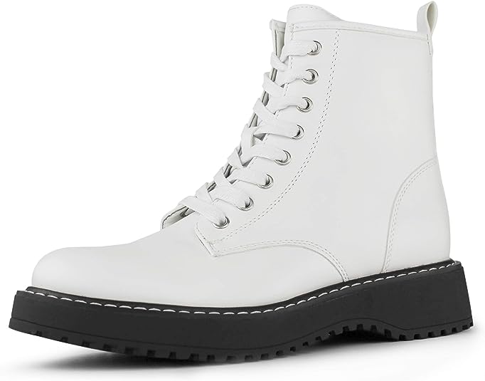 Photo 1 of [Size 7] Hawkwell Women's Combat Boots Side Zipper Lace up Ankle Booties- White