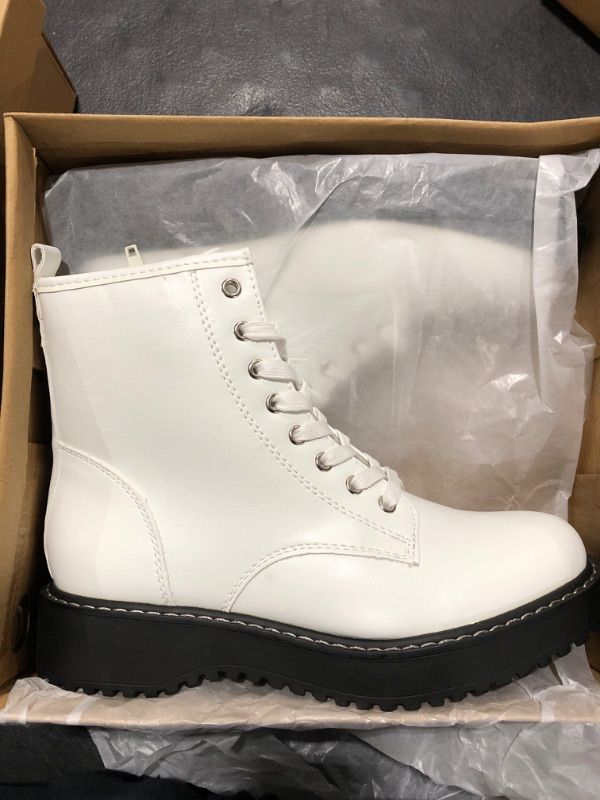 Photo 2 of [Size 7] Hawkwell Women's Combat Boots Side Zipper Lace up Ankle Booties- White