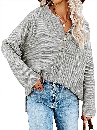 Photo 1 of [Size XL] Nigaga Women's Long Sleeve V Neck Button Oversized Knit Fall Winter Pullover Sweaters Casual Jumper Tops 