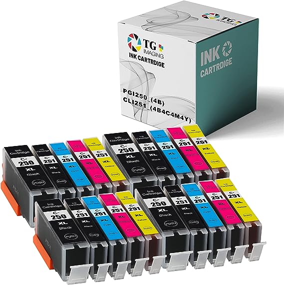 Photo 1 of TG Imaging (Super High Yield Black) PGI255XXL Compatible Replacement for PGI255 CLI251 XL PGI225XXL Ink Cartridge for PIXMA MX722 MX922 Ink Printer (20 Pack, 4PGBK+4xBCYM)
