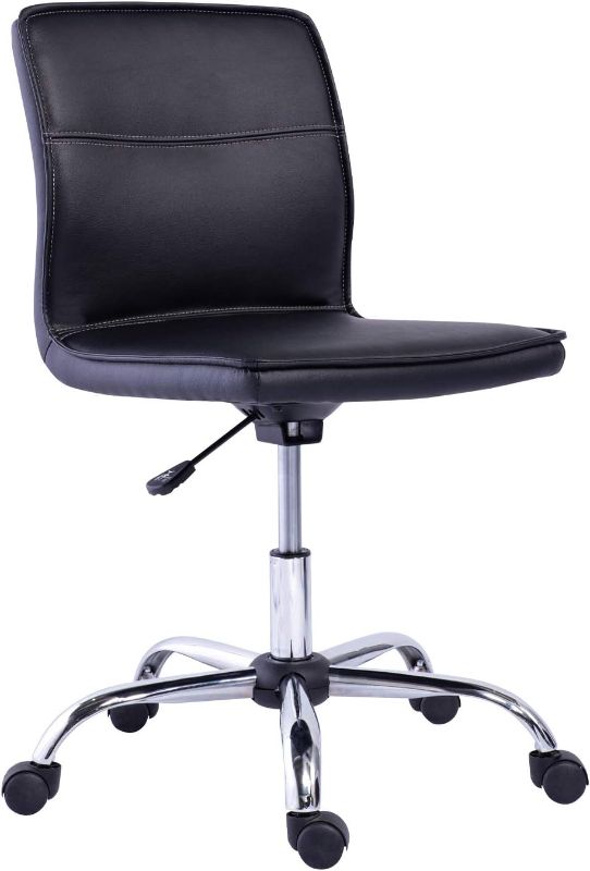 Photo 1 of Amazon Basics Modern Armless Office Desk Chair - Height Adjustable, 360-Degree Swivel, 275Lb Capacity, 22.05"D x 18.31"W x 33.46"H, Black/Chrome
